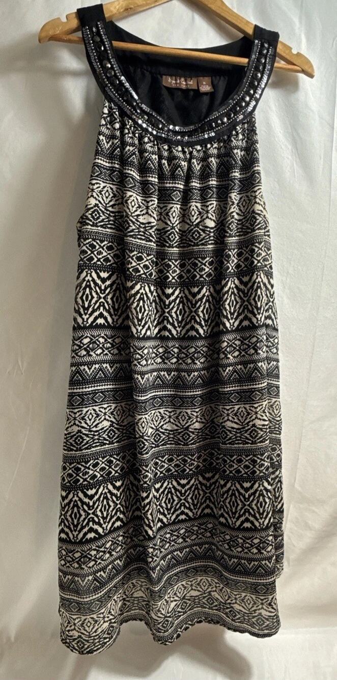 Speed Control NY Dress Women’s 2X Sleeveless Geometric Pattern Black Beige